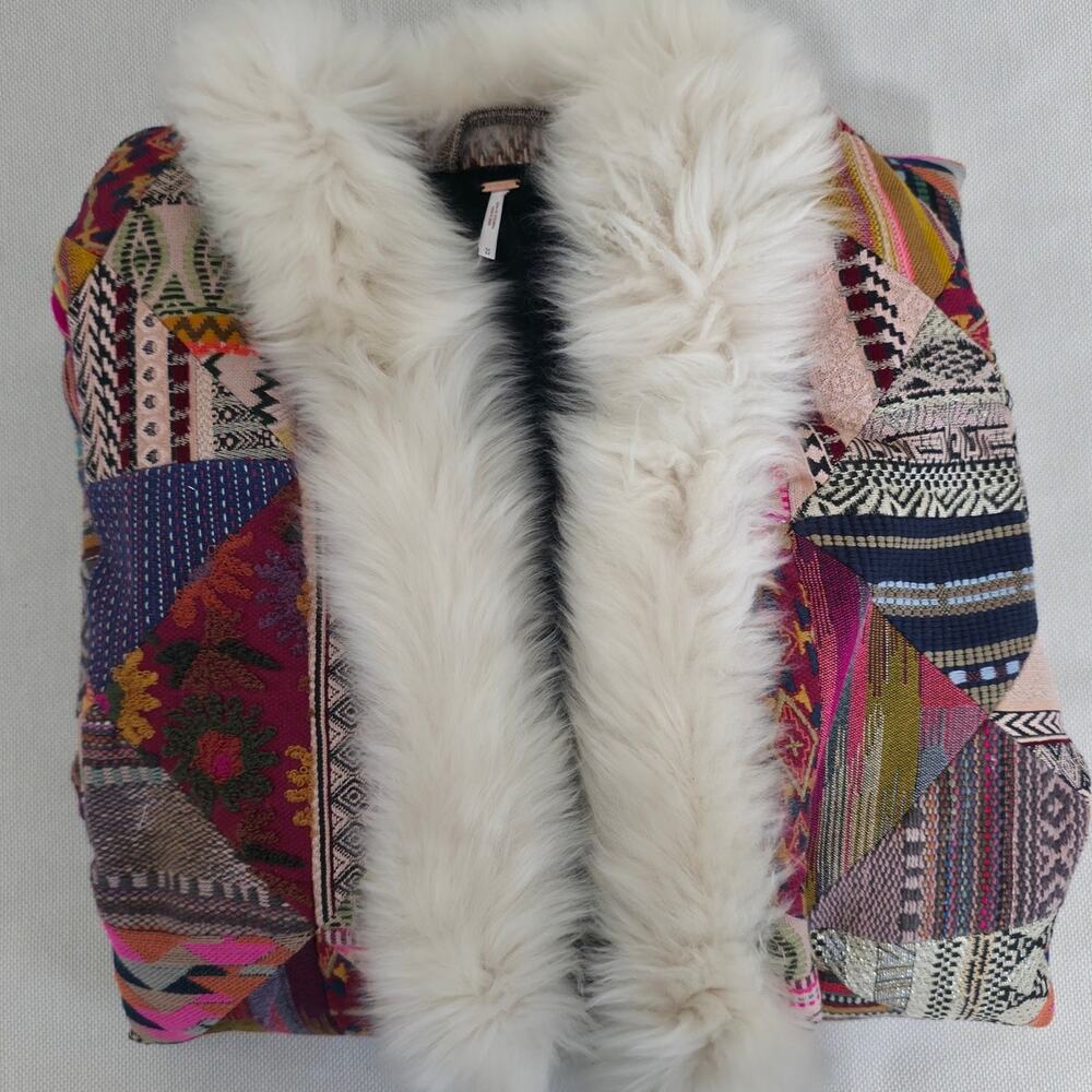 Free People Caravan Patchwork Shearling Trim Coat Sz M NWT - Picture 9 of 11